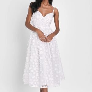 Lulu's Whimsical Wishes White 3D Floral Bustier Midi Dress NWOT